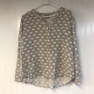 G.H. Bass Elephant Print Gray Women's Top Tab Sleeve XXLP